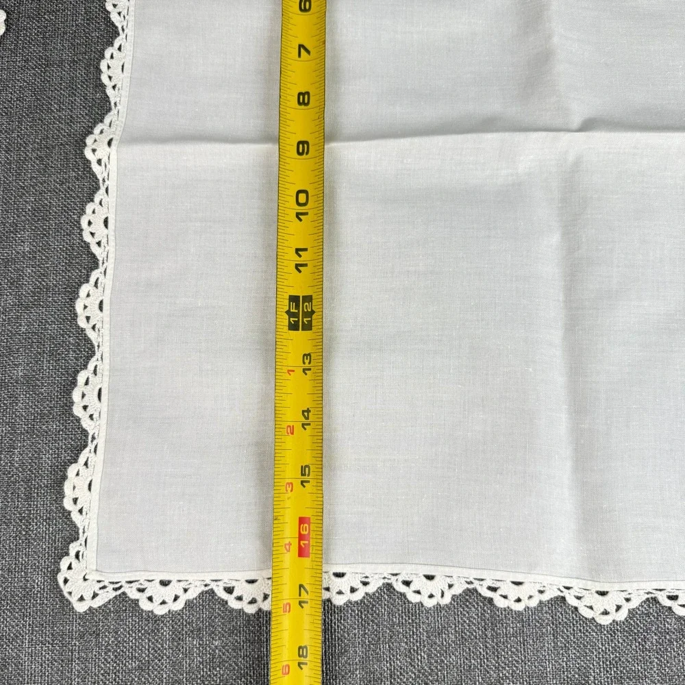 Vintage Madeira Portugal Hand Embroidered Linen Towel Peach Blue Scalloped